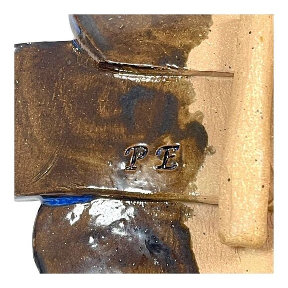 Studio Pottery Cobalt Blue MCM Trinket Tray Dish Signed Jewelry Keys Plate By PE - Picture 4 of 6